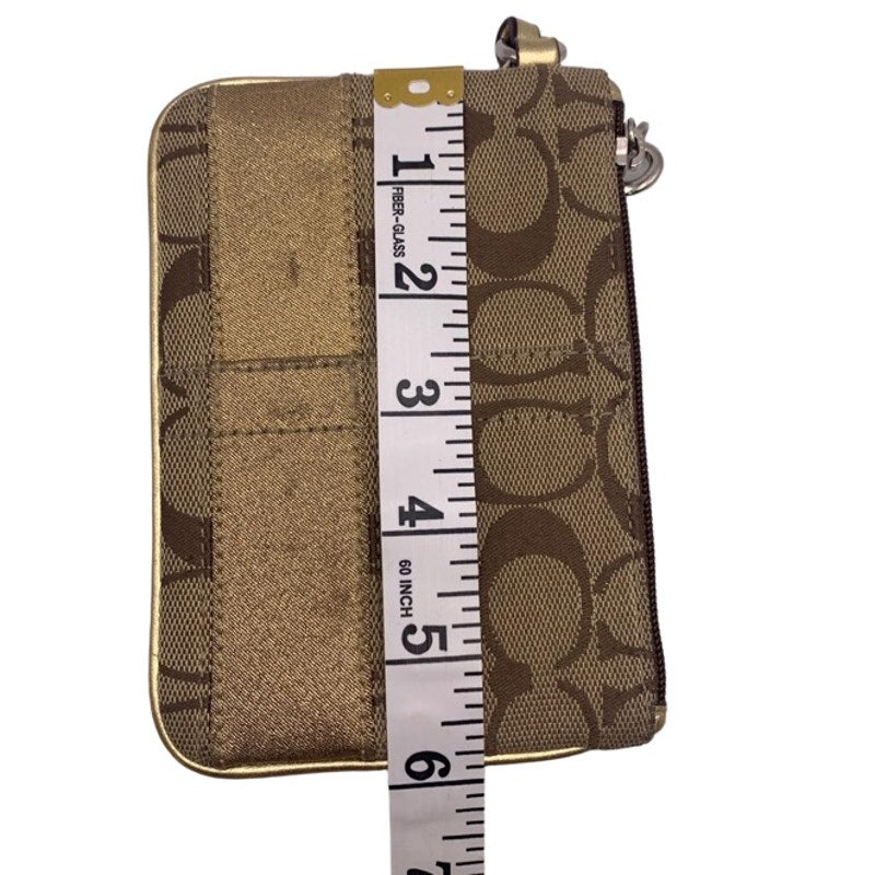 COACH Gold Brown Signature Canvas Wristlet