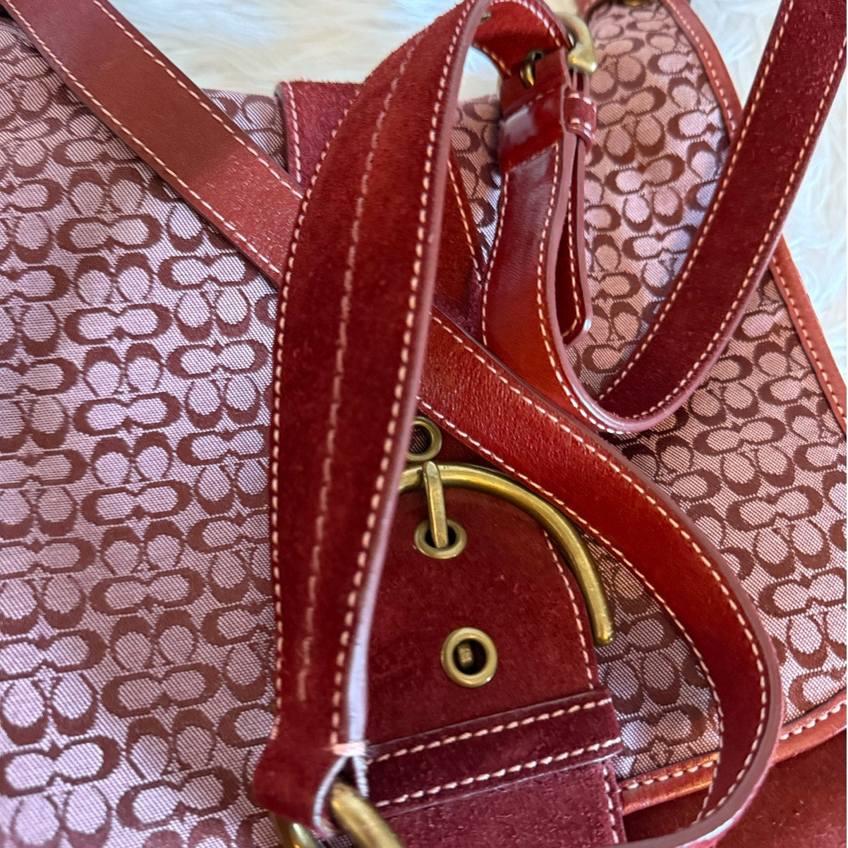 Vintage COACH y2k Red Soho Buckle Signature Suede Crossbody