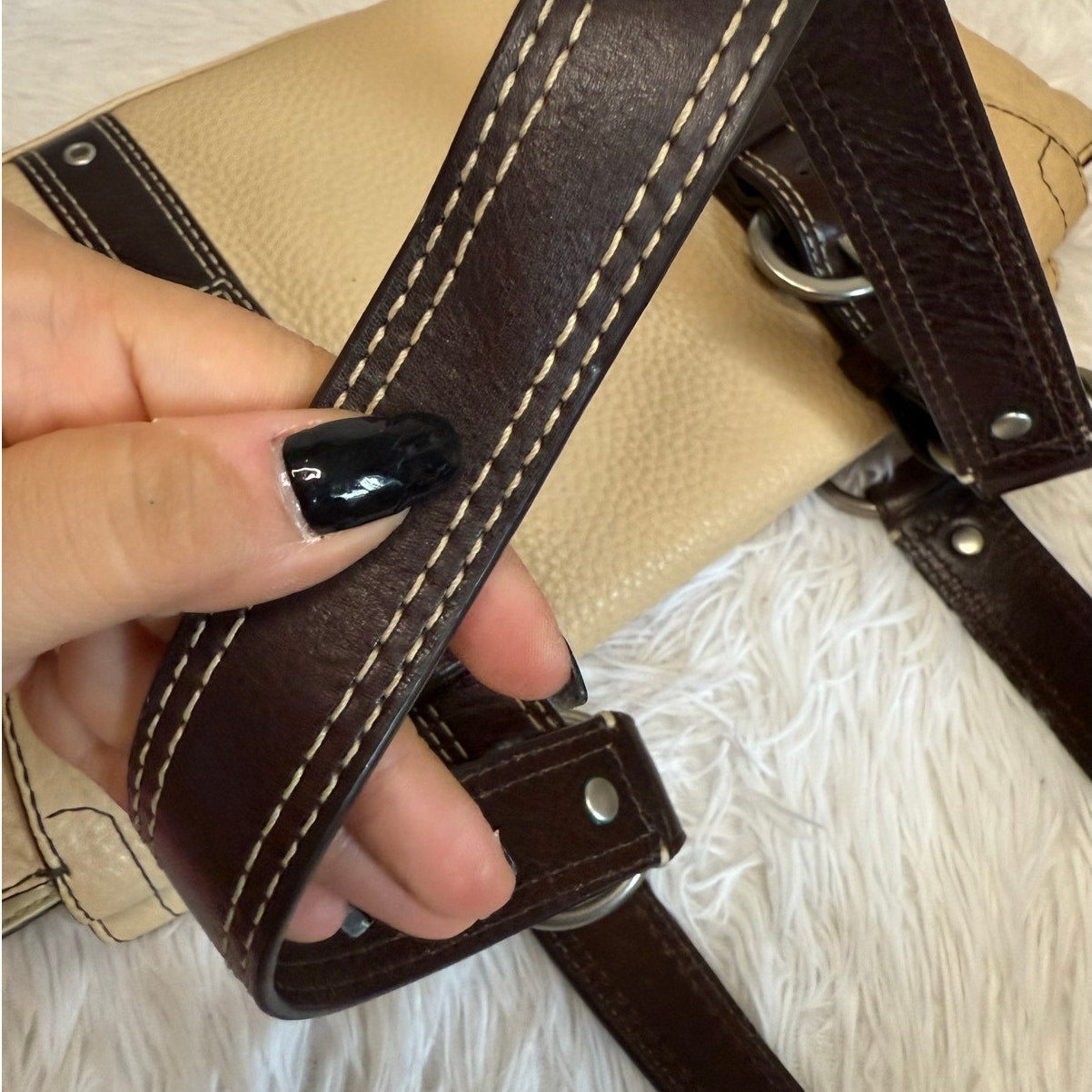 COACH Chelsea Beige and Brown Pebbled Leather Shoulder Bag