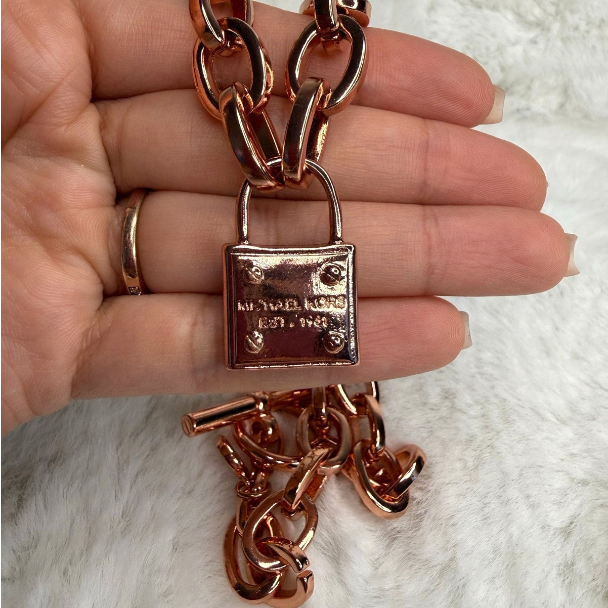 MICHAEL KORS Est 1981 Rose Gold-tone Padlock Pendant Chain Necklace