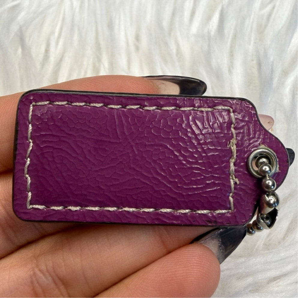 1.5" COACH Patent Leather Purple Fob Bag Charm Hang tag Hangtag