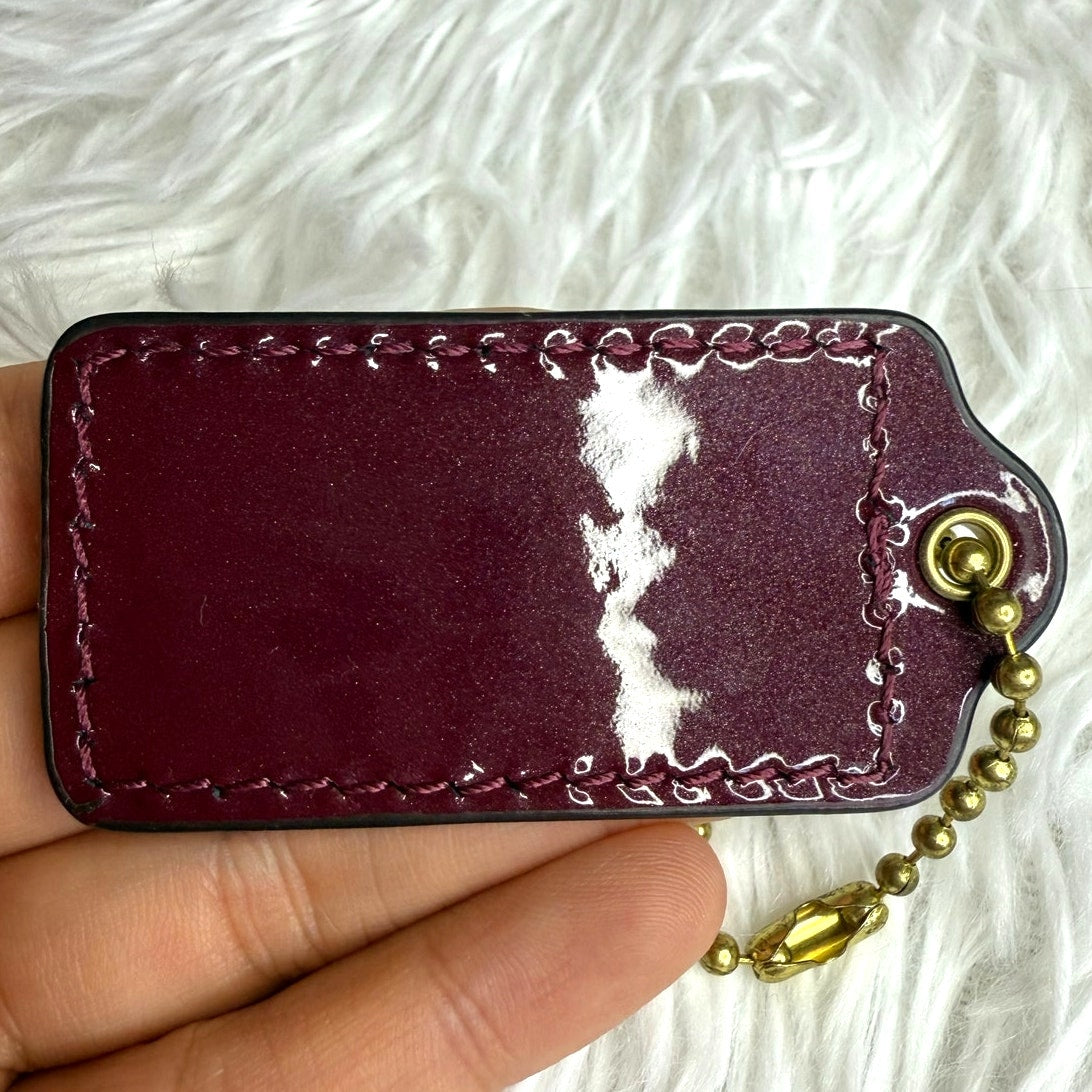 2" COACH Patent Leather Burgundy Fob Bag Charm Hang tag Hangtag