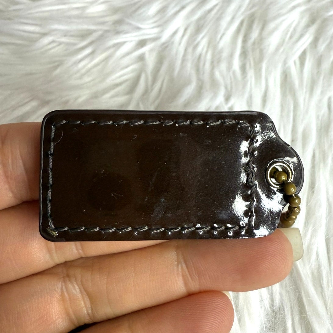 1.5" COACH Brown Patent Leather Fob Bag Charm Hang tag Hangtag