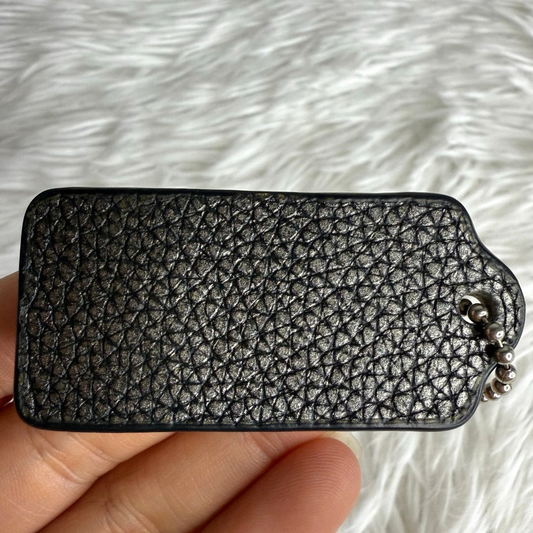 2" COACH Metallic Silver Black Fob Bag Charm Hang tag Hangtag