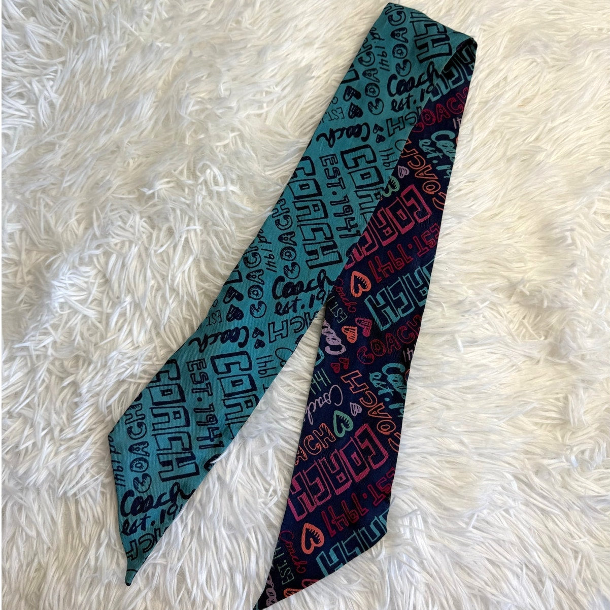 COACH Poppy Blue Silk Bag Scarf