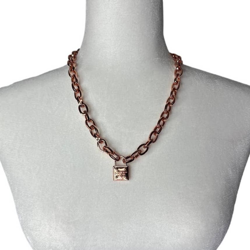 MICHAEL KORS Est 1981 Rose Gold-tone Padlock Pendant Chain Necklace