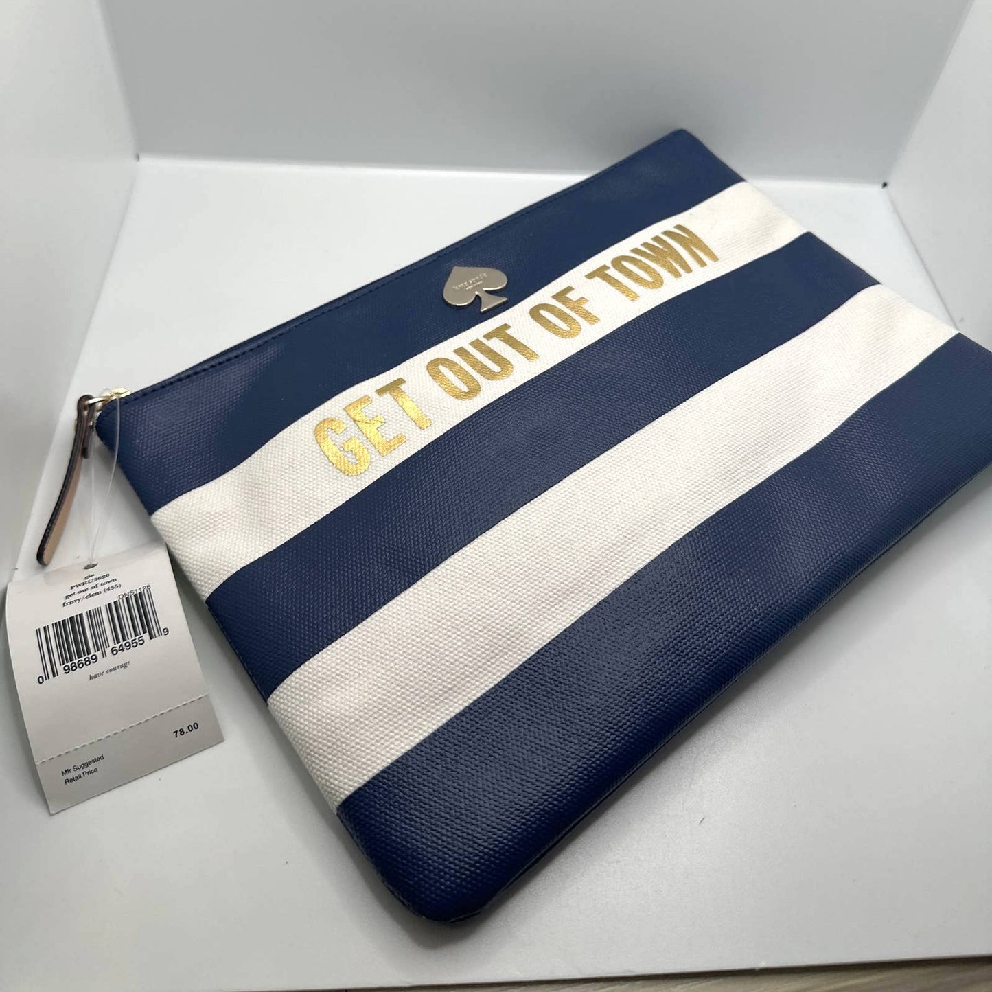 NWT KATE SPADE New York GET OUT OF TOWN Strips Pouch / Cosmetic Case