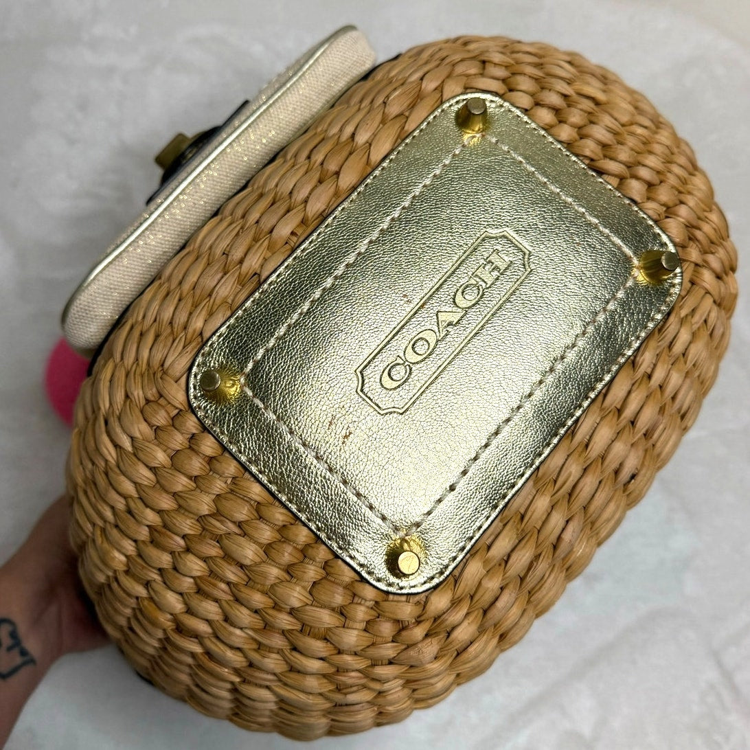 Vintage Coach y2k 2006 Legacy Stripe Straw Basket Bag