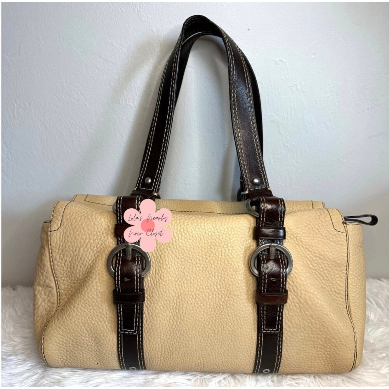 COACH Chelsea Beige and Brown Pebbled Leather Shoulder Bag