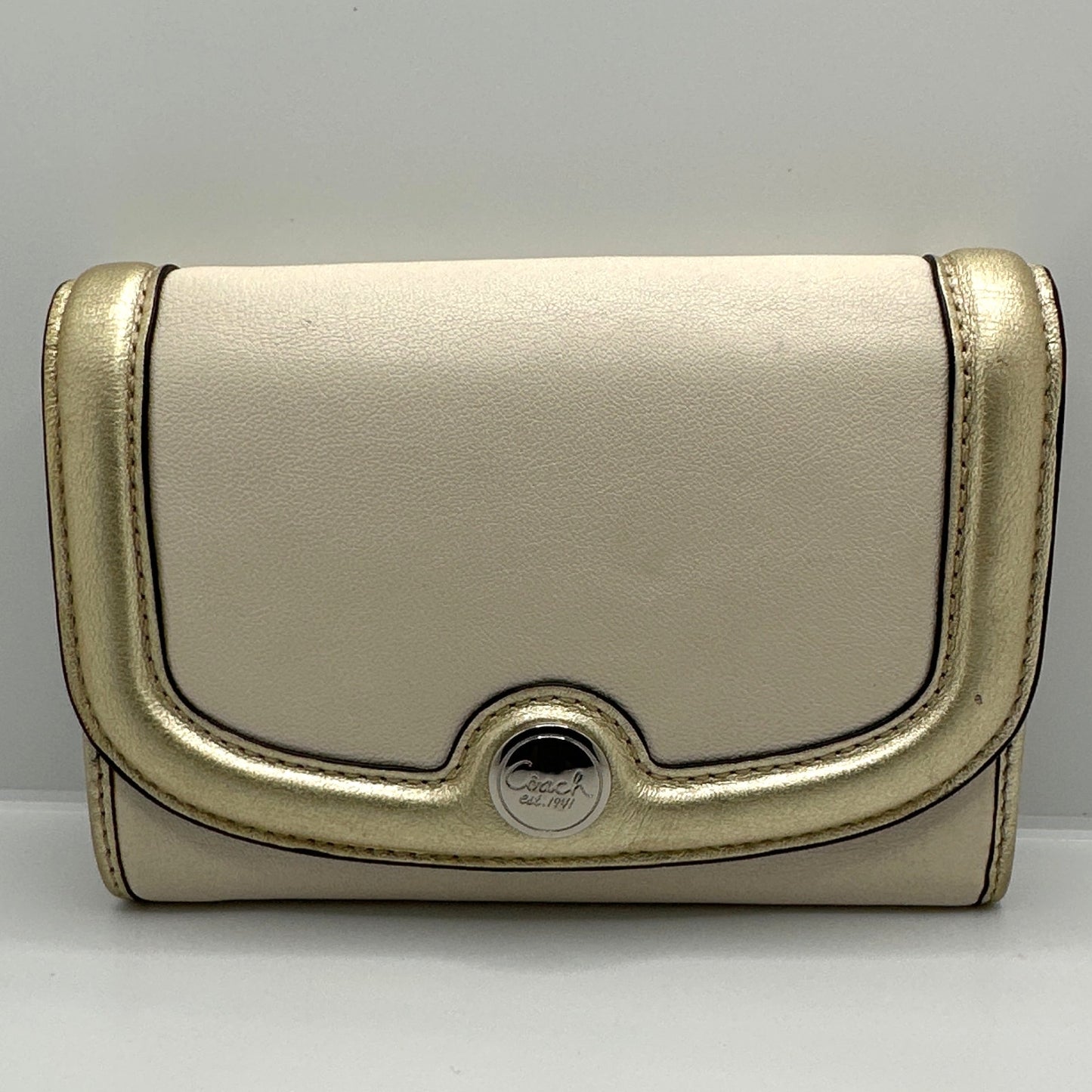 COACH Gold and off white Trifold Wallet