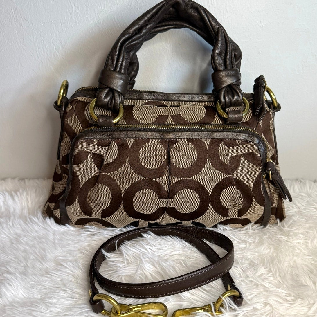 y2k COACH 2009 Brown Signature Canvas Parker Op Art Satchel Shoulder Bag