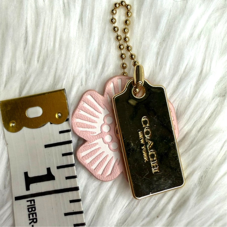 COACH Pink Silver Tea Rose Flower Floral Bag Charm Hang Tag