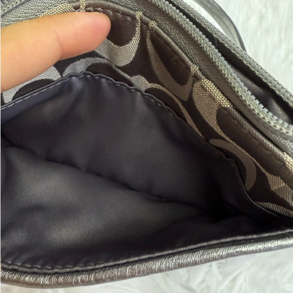 COACH Gray Signature Canvas Wristlet