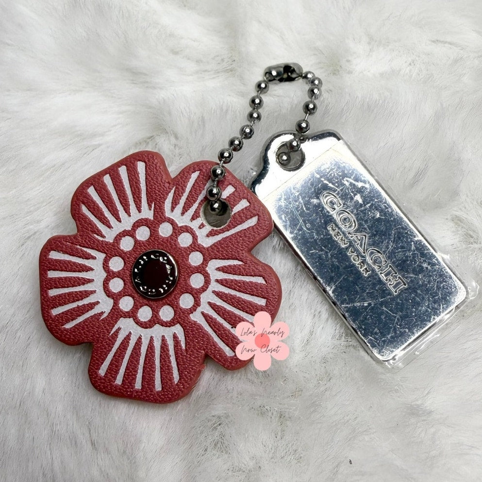 1.5" COACH Silver Tea Rose Flower Floral Bag Charm Hang Tag