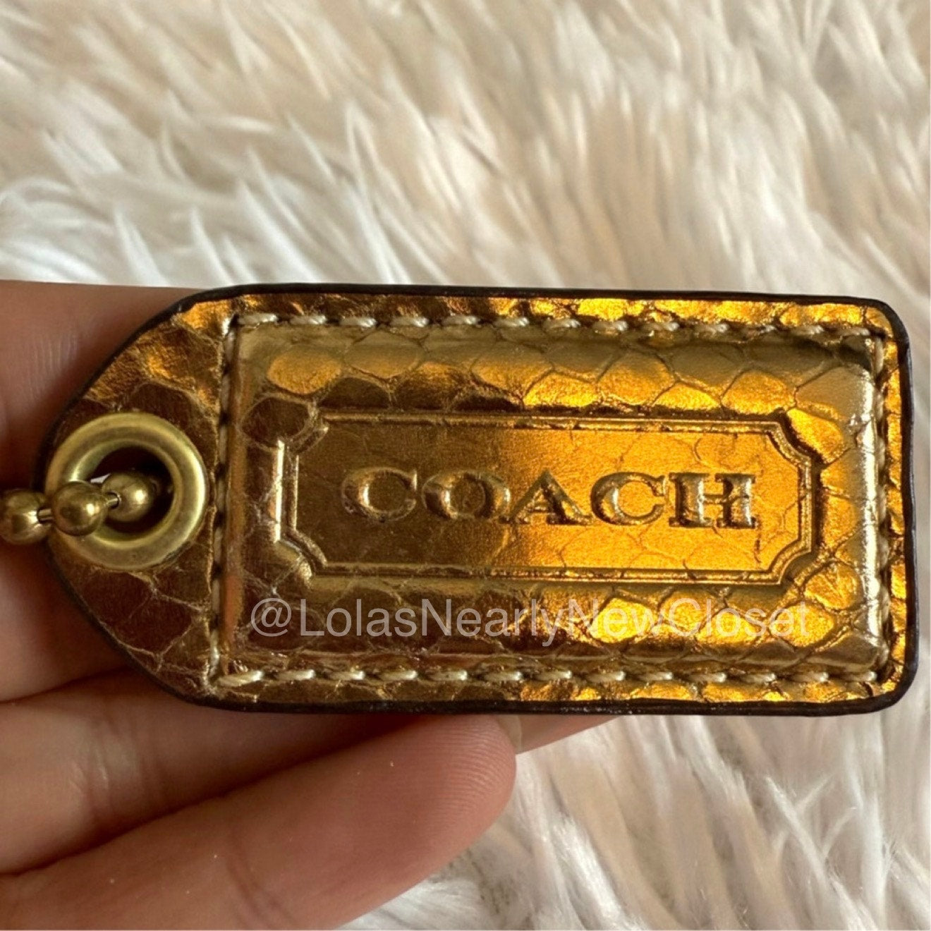 2" y2k COACH Gold Tan Fob Bag Charm Hang tag Hangtag