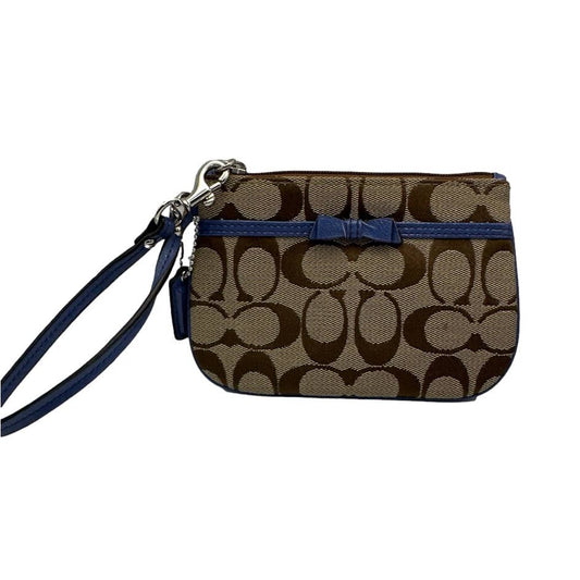 COACH Blue and Brown Canvas Wristlet