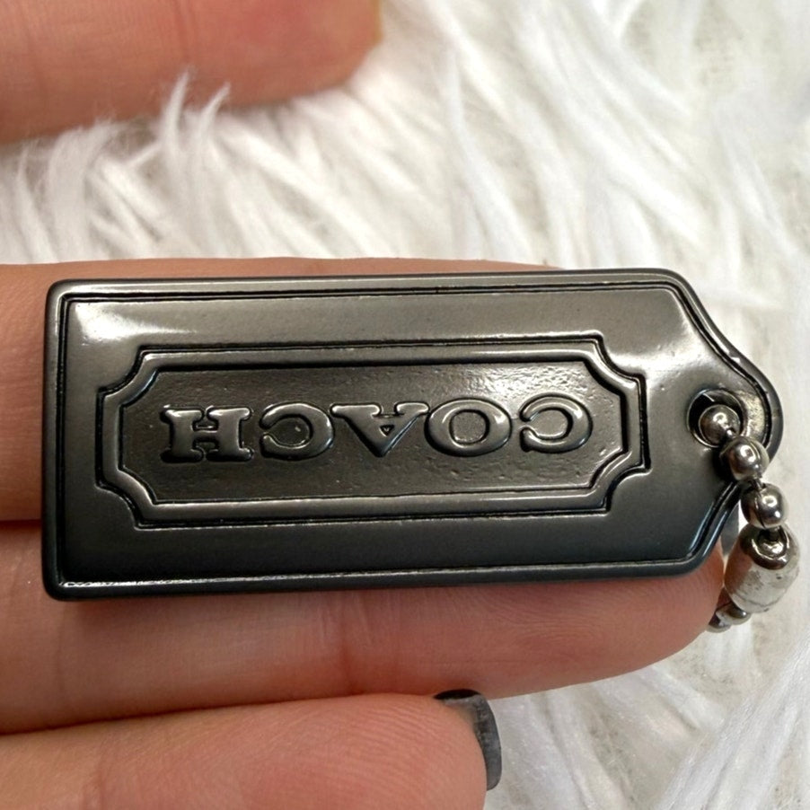 1.5" COACH Gunmetal y2k Fob Bag Charm Hang tag Hangtag