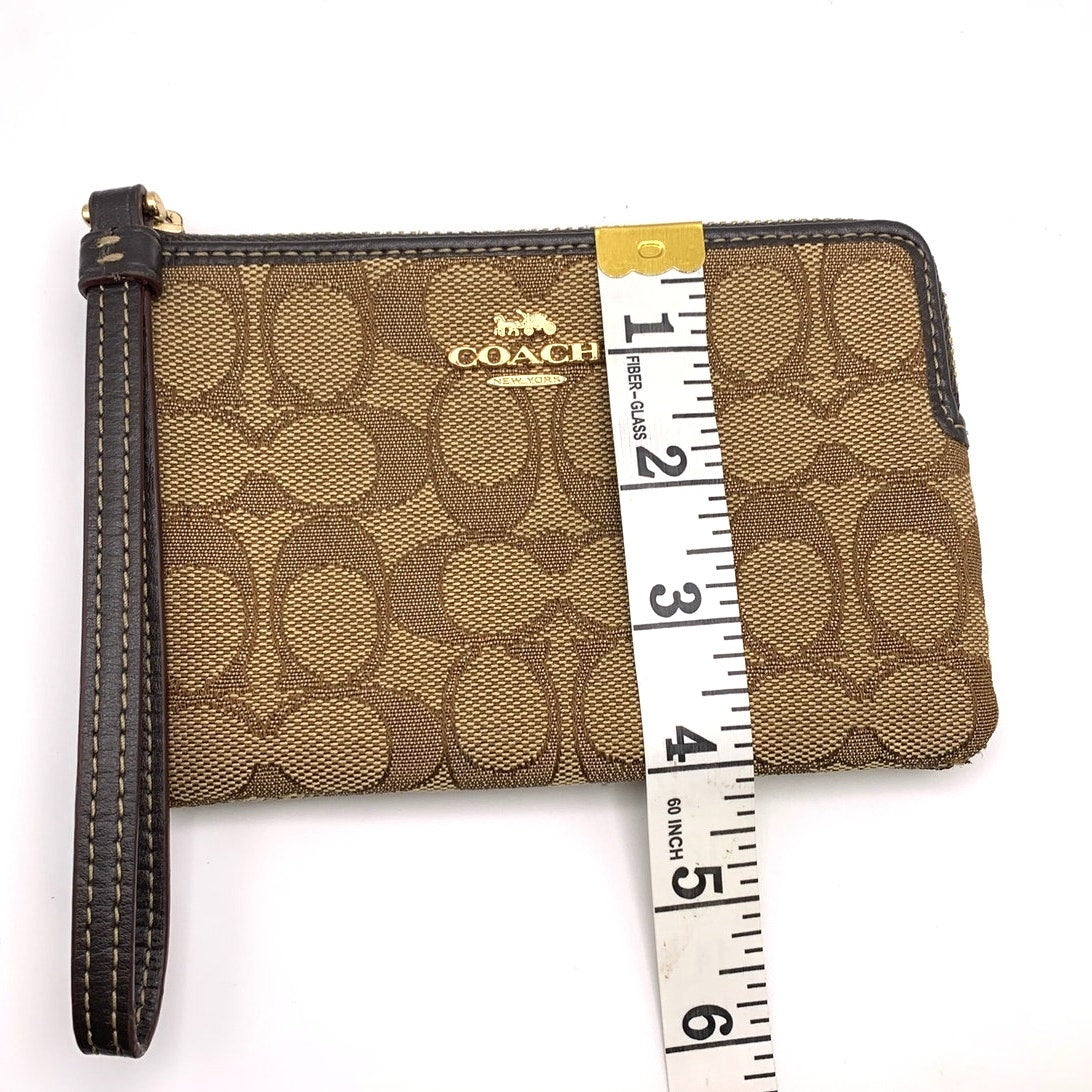 SALE COACH Brown Signature Canvas Wristlet