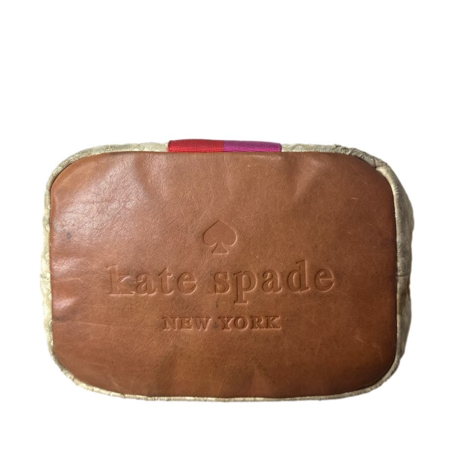 Kate Spade New York Brown, Tan, and Red Canvas Tote