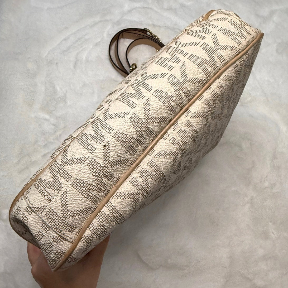 SALE Michael Kors Shoulder Bag Jet Set Monogram White Tan Signature Crossbody