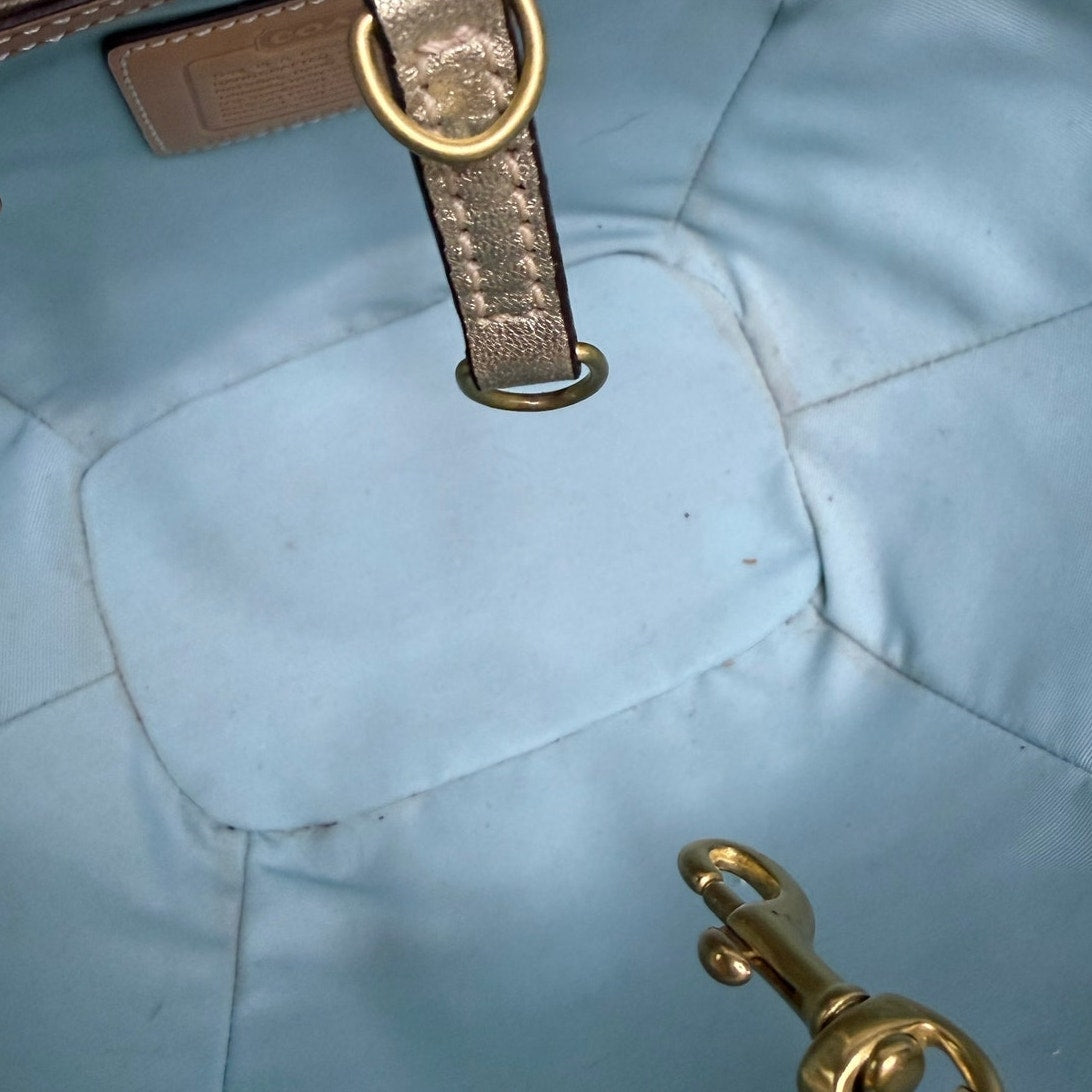 Vintage Coach y2k 2006 Legacy Stripe Straw Basket Bag