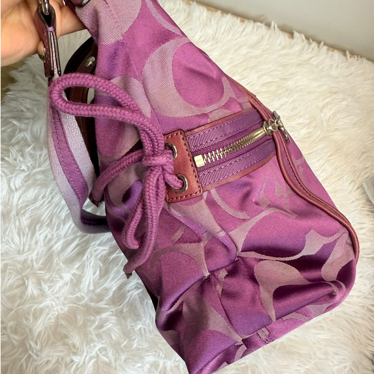 COACH Poppy Purple Silver Signature Shoulder Bag