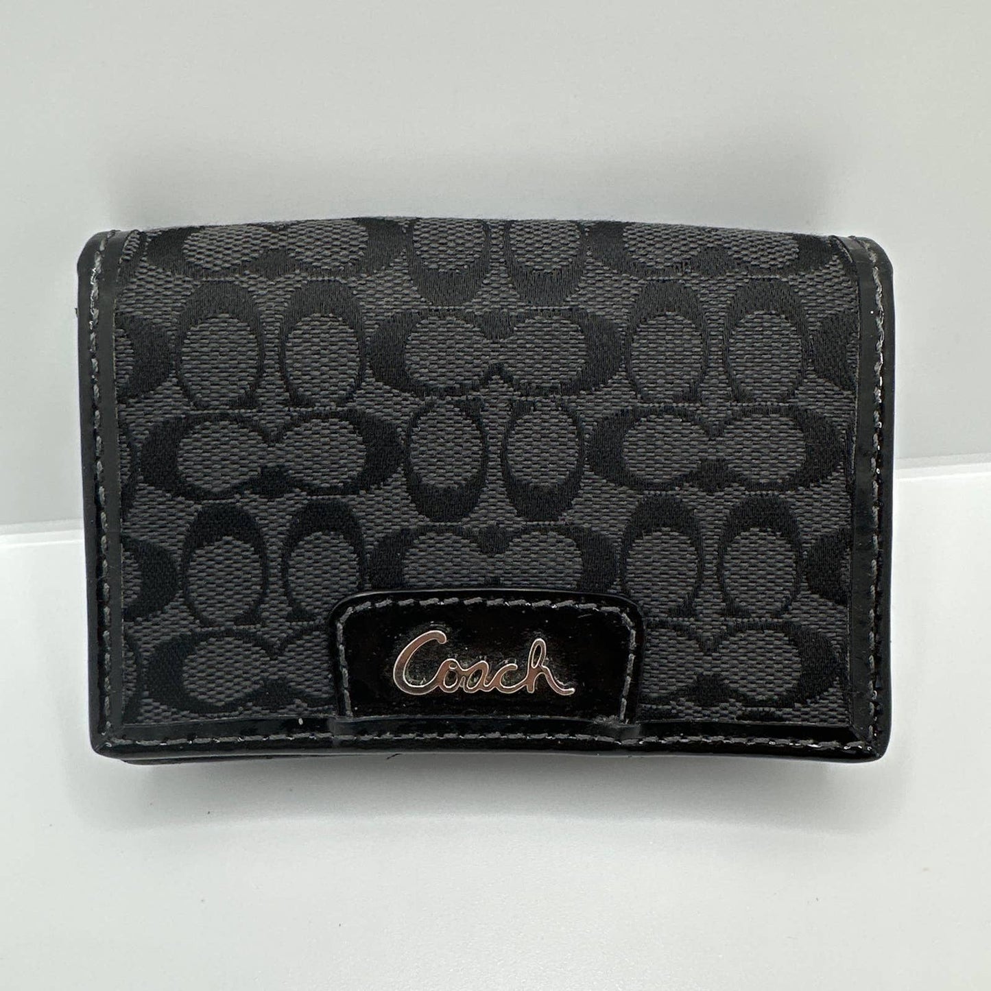 COACH  Black Signature Canvas Small Card Holder / Wallet