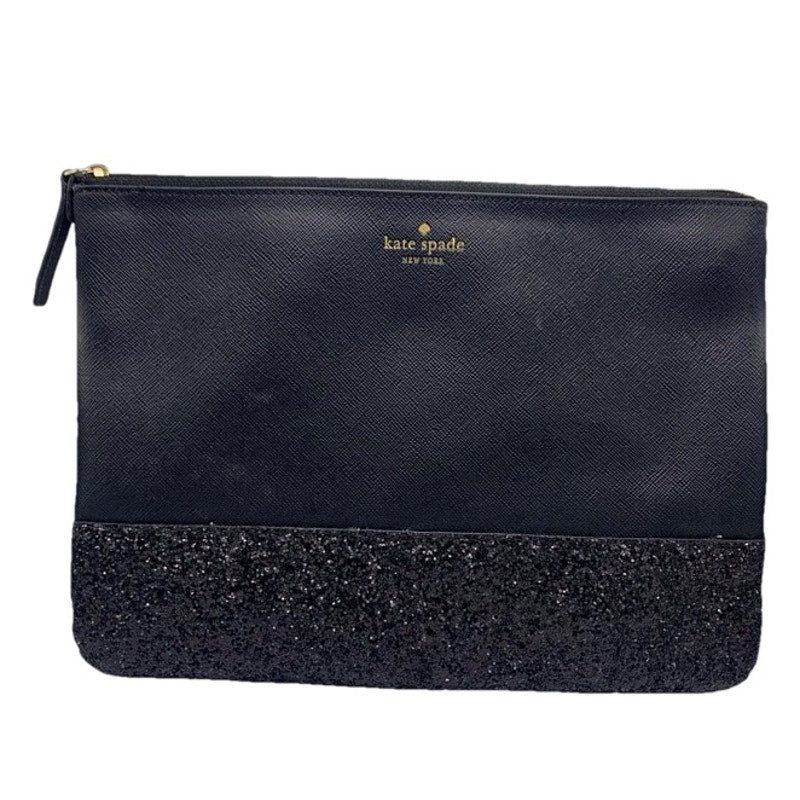 Kate Spade New York Black Glitter Pouch Make up Cosmetic Bag