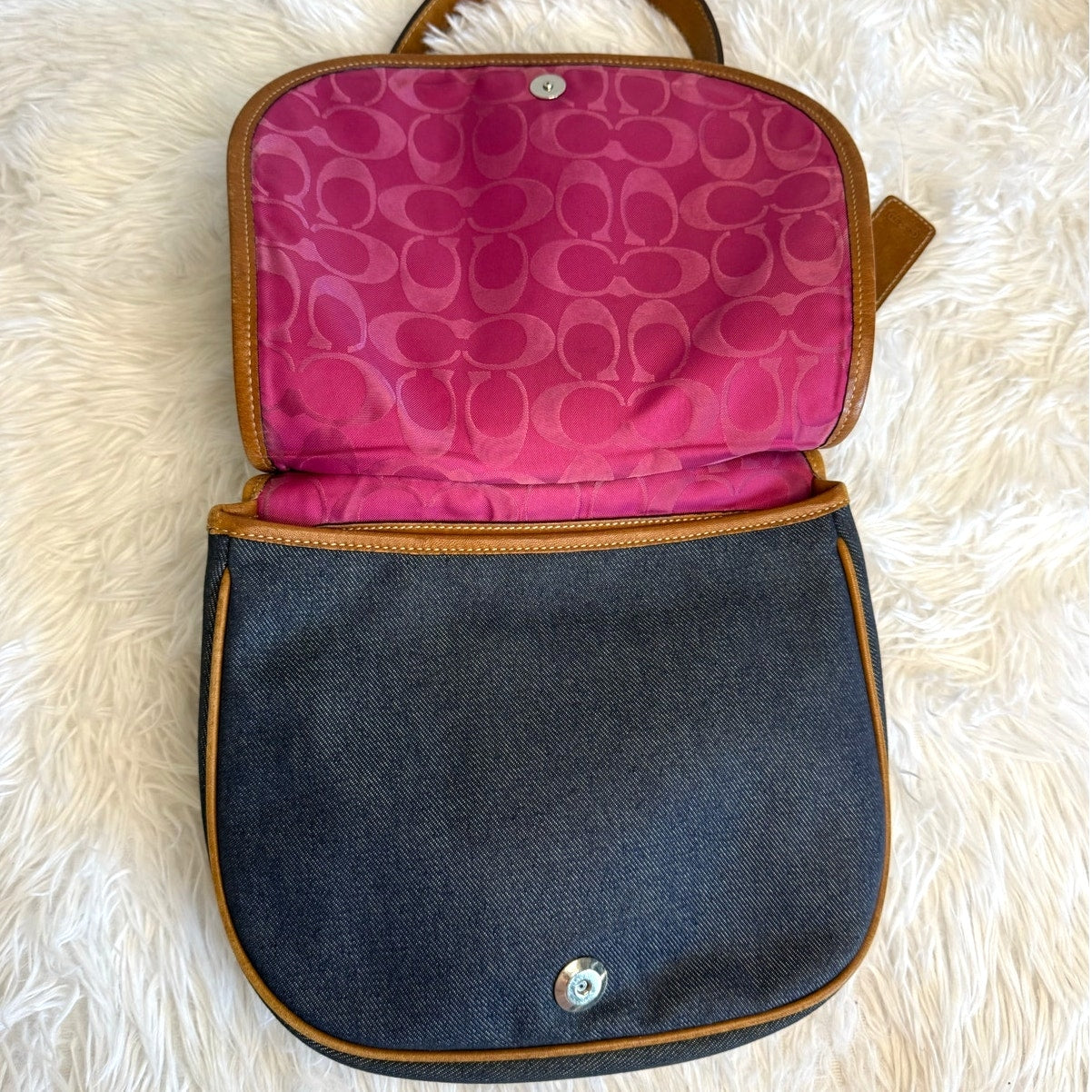 RARE y2k COACH Vintage Denim Suede Striped Crossbody  Shoulder Bag