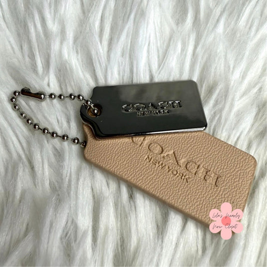 1.5" COACH Cream Silver Hang Tag Key Fob Bag Charm Set
