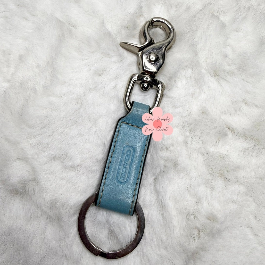 Vintage Coach Trigger Snap Key Fob Keychain Blue Leather Silver