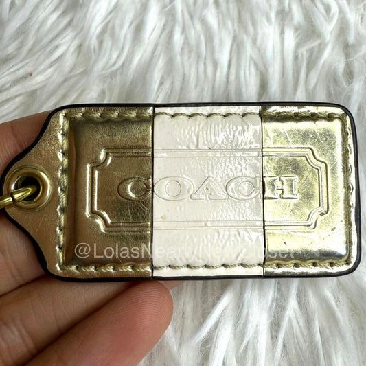 2" COACH Gold White Fob Bag Charm Hang tag Hangtag