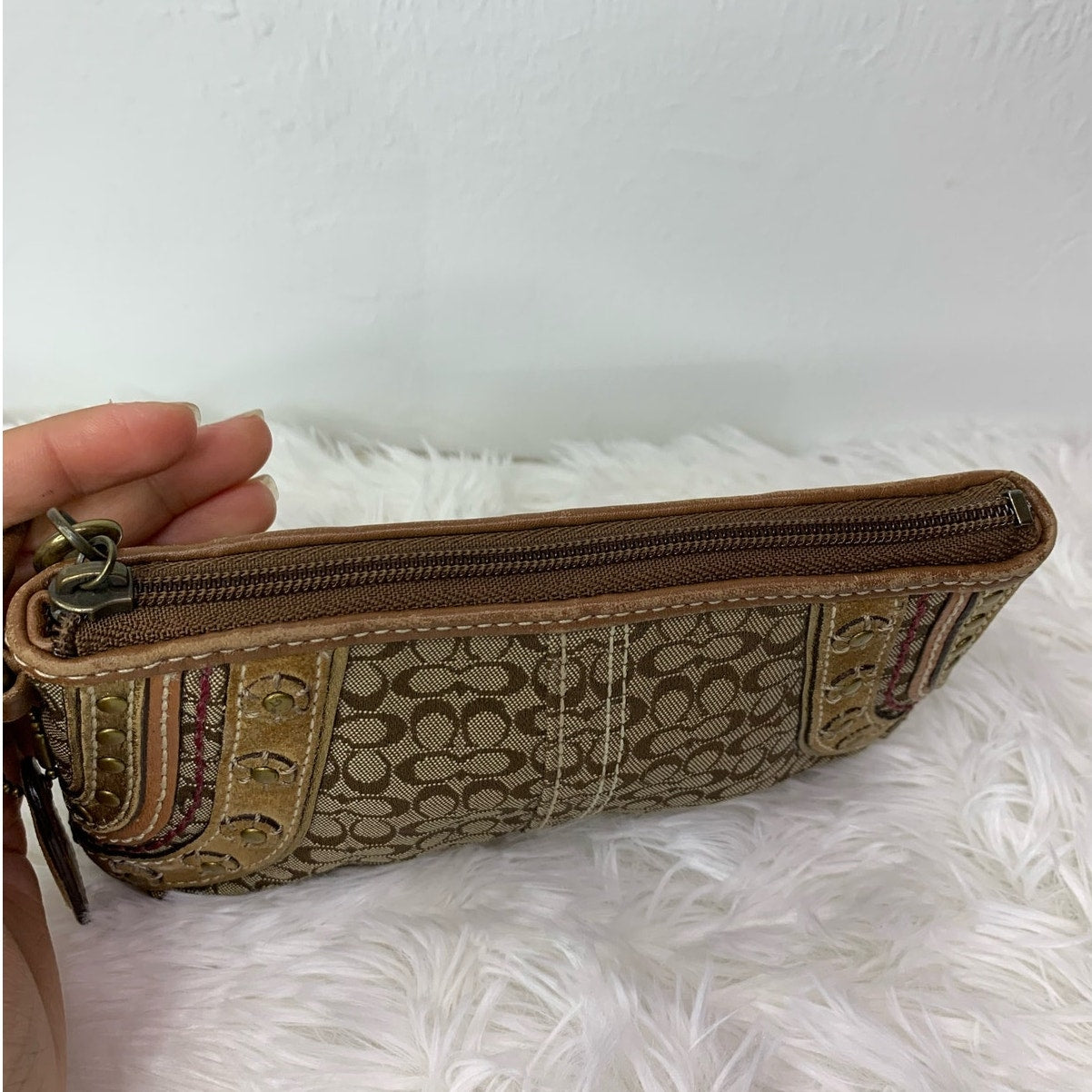 COACH Brown Signature Canvas Wristlet