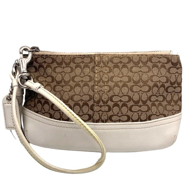 y2k COACH Brown White Signature Canvas Wristlet