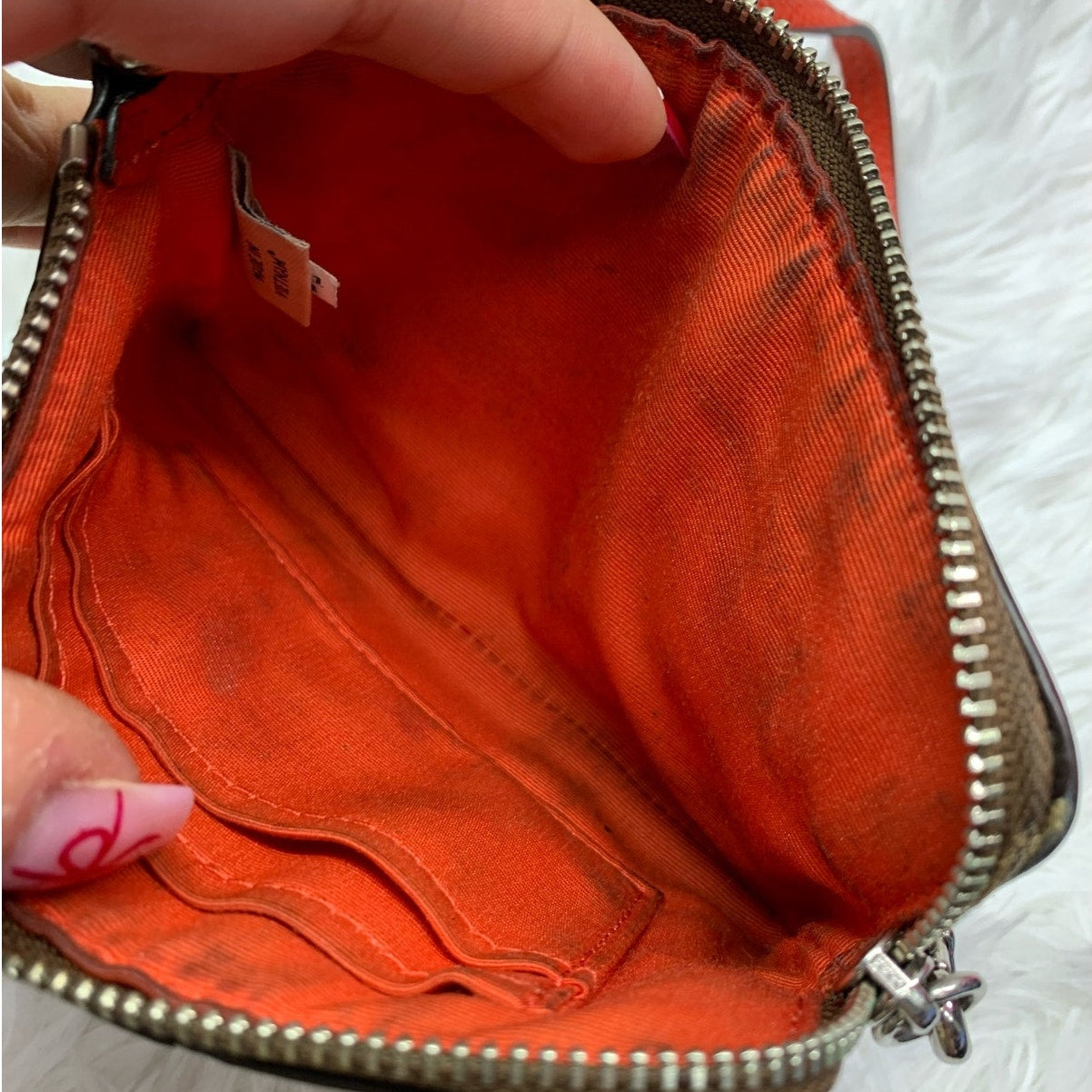 COACH Brown and Orange Coated Canvas Wristlet