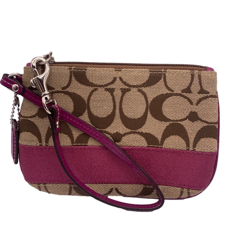 COACH Burgundy Brown Signature Canvas Wristlet