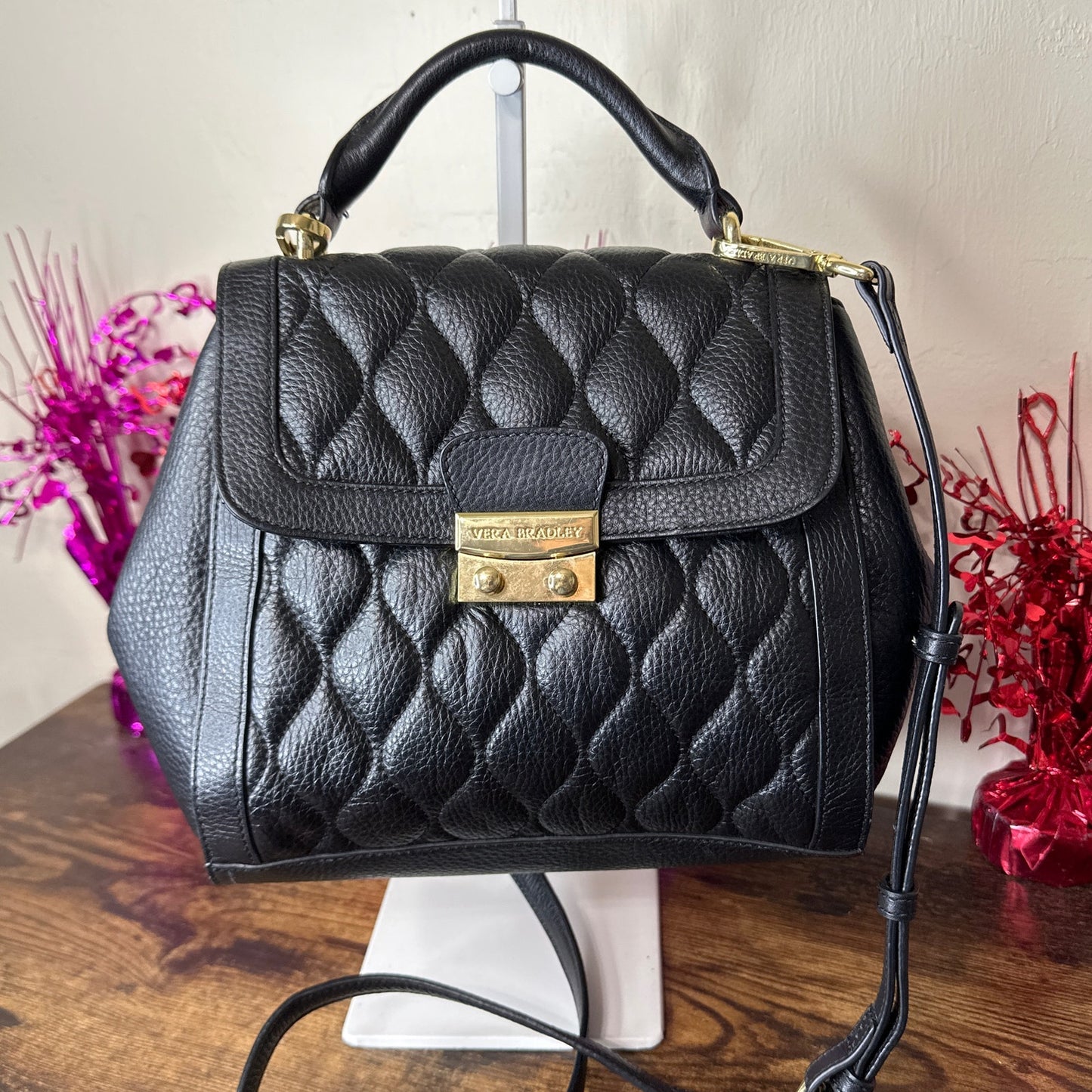 VERA BRADLEY Quilted Leather Mini Stella Satchel with Crossbody Strap