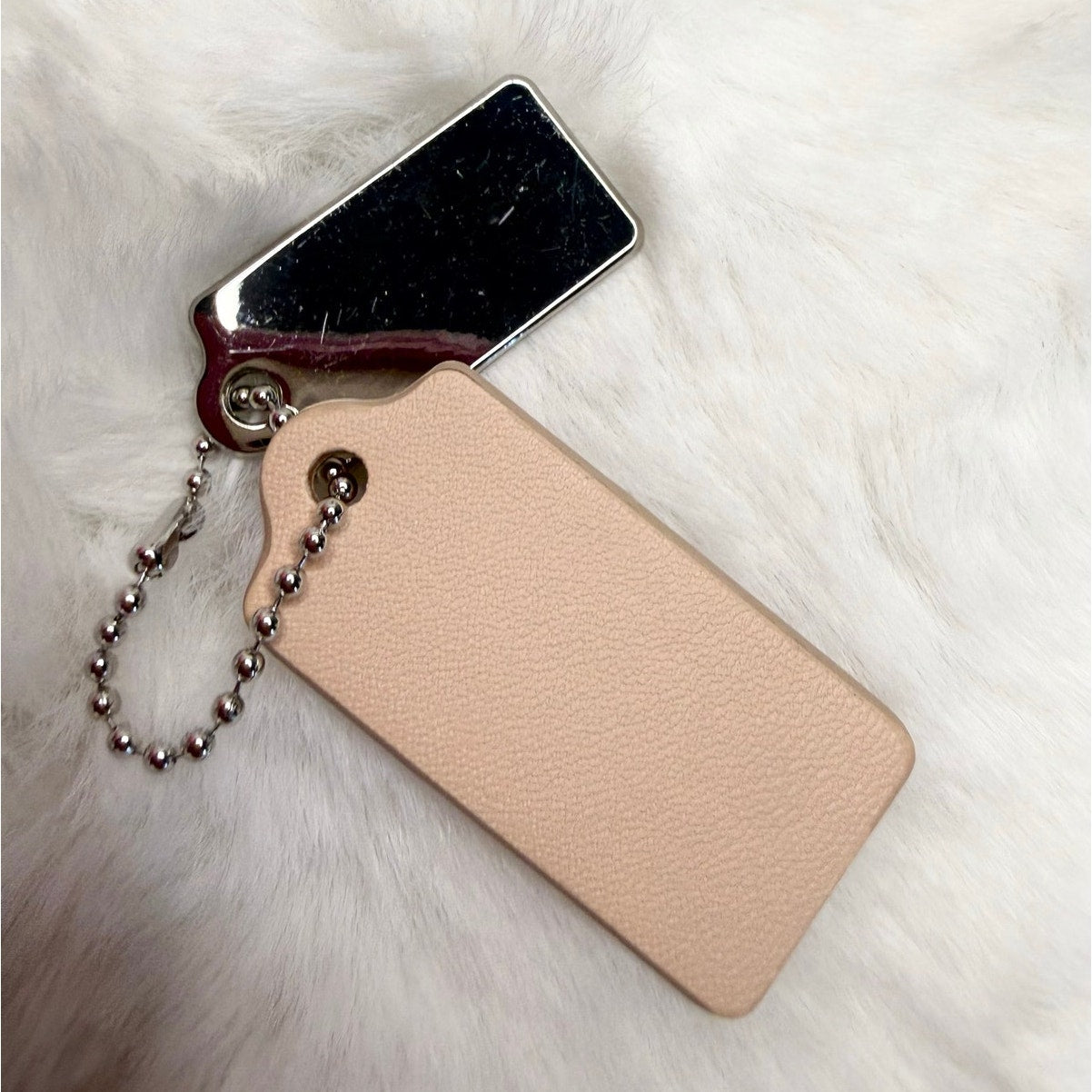 1.5" COACH Cream Silver Hang Tag Key Fob Bag Charm Set