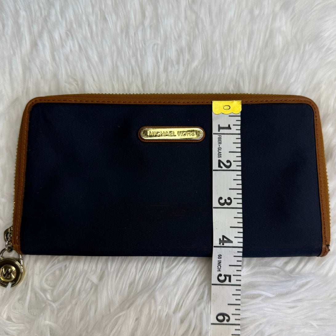 Michael Kors Navy Brown Zip Around Wallet