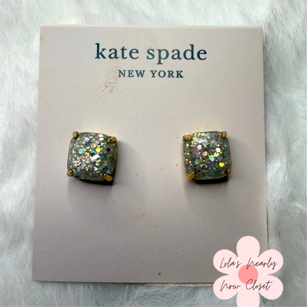 KATE SPADE New York Gold Plated Opal Glitter Small Squared Stud Earrings