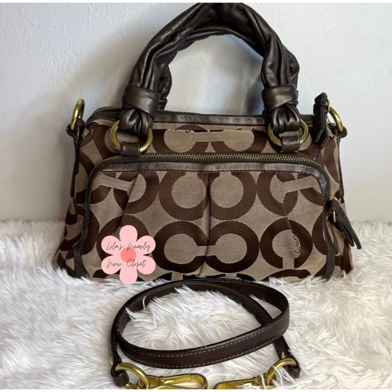 y2k COACH 2009 Brown Signature Canvas Parker Op Art Satchel Shoulder Bag