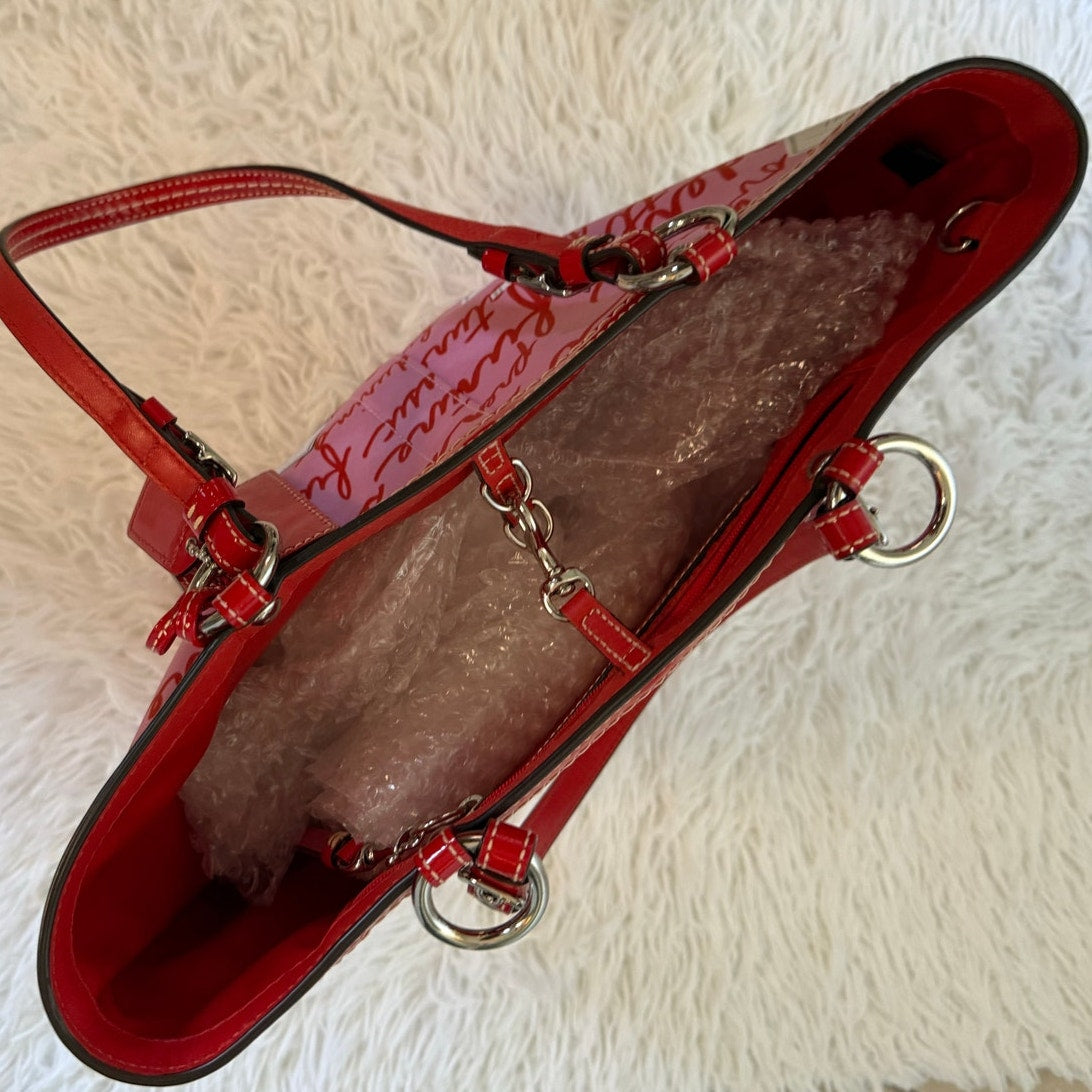 y2k Coach Vintage Red Patent Leather Perfume Print Tote