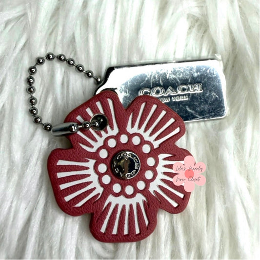 1" COACH Silver Tea Rose Flower Floral Bag Charm Hang Tag