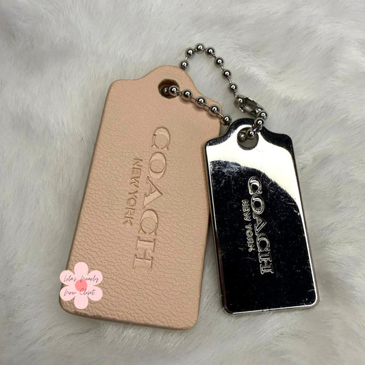 1.5" COACH Cream Silver Hang Tag Key Fob Bag Charm Set