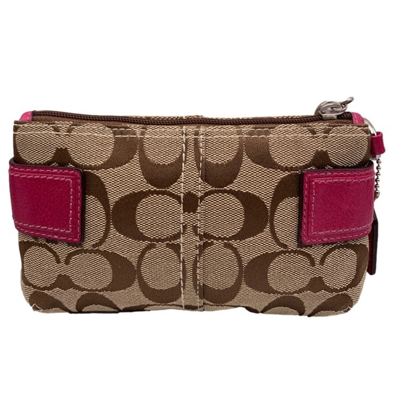 COACH Brown Fuchsia Signature Canvas Wristlet