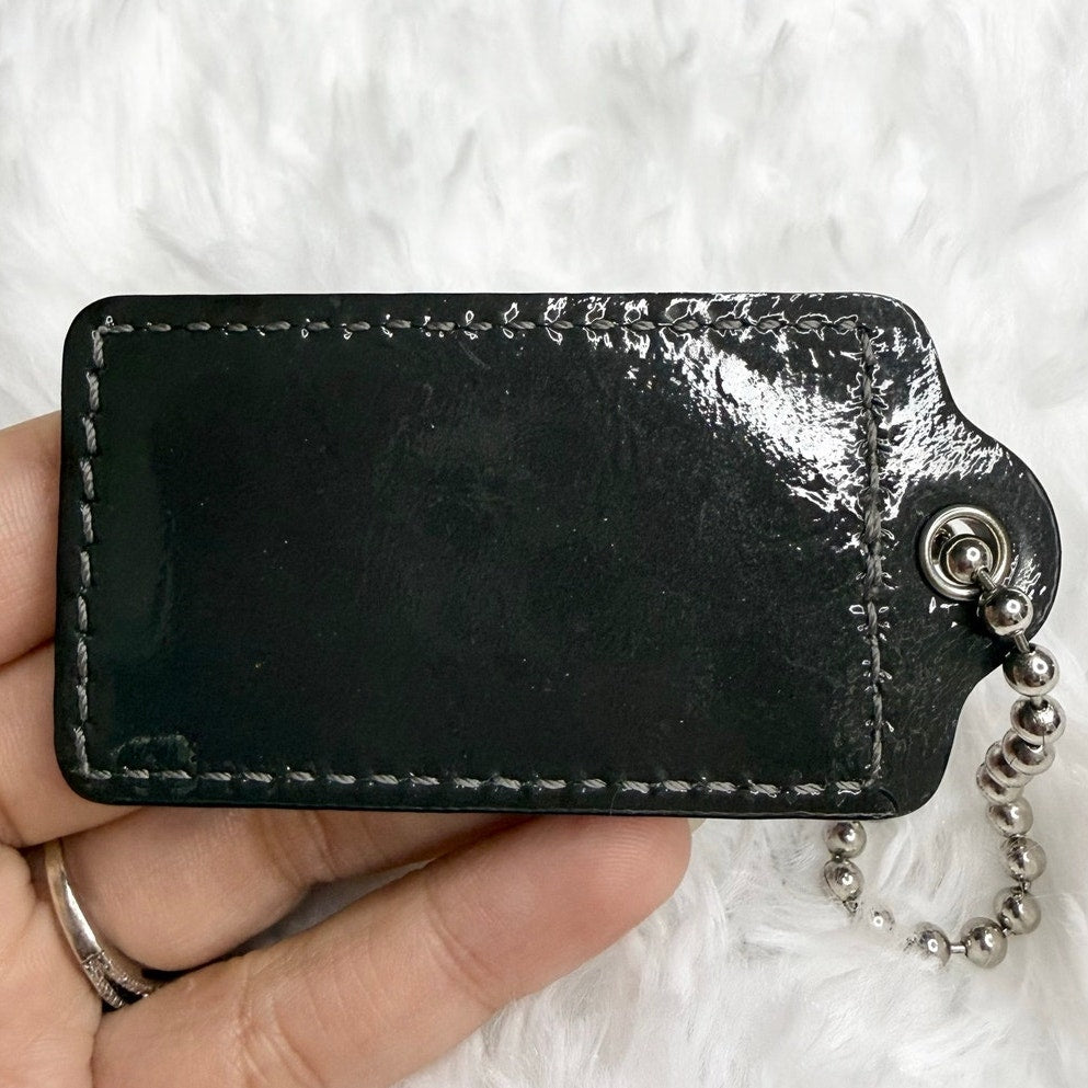 2.5” COACH Gray Patent Leather Fob Bag Charm Hang tag Hangtag