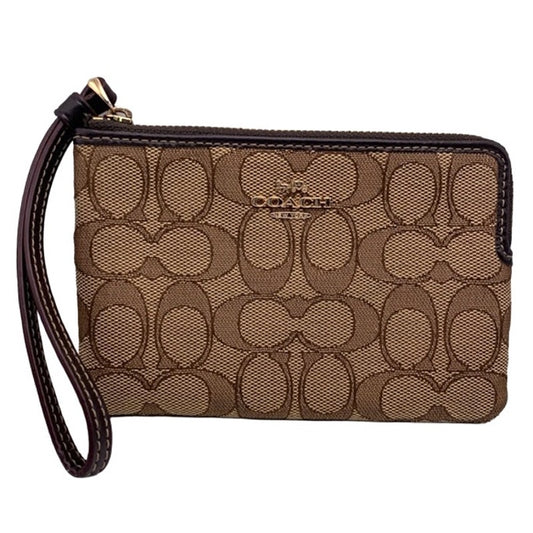 SALE COACH Brown Signature Canvas Wristlet