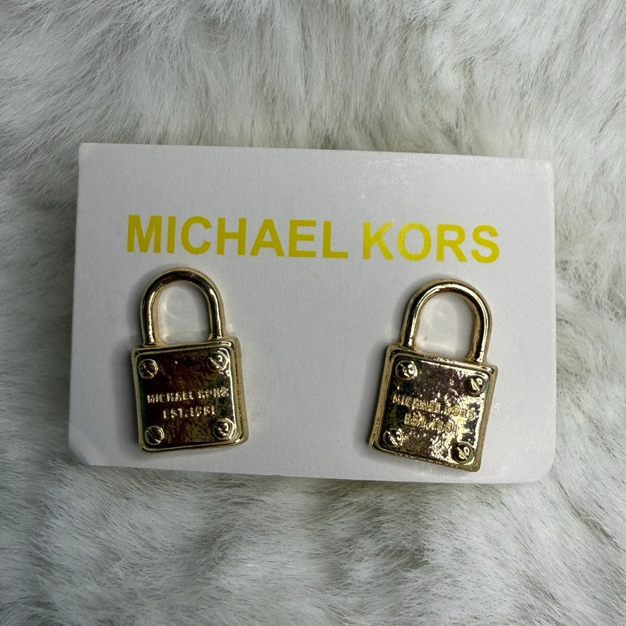 MICHAEL KORS Est 1981 Gold-Tone Logo Padlock Stud Earrings