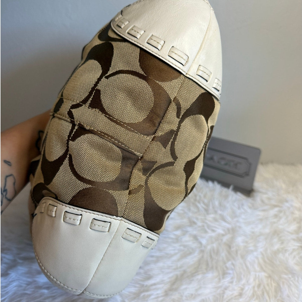y2k COACH Brown Cream Signature Ergo Hobo Shoulder Bag
