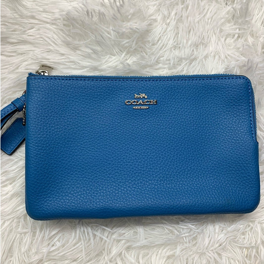 COACH Blue Double Zipper Wristlet with Card Slot